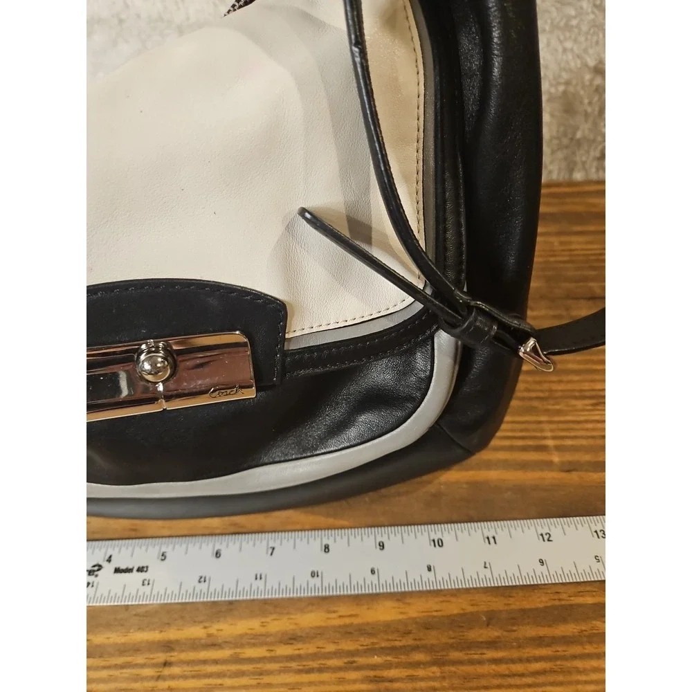 Coach Kristin Spectator Leather Hobo 2 Way Bag Convertible‎ Monochrome Pt02